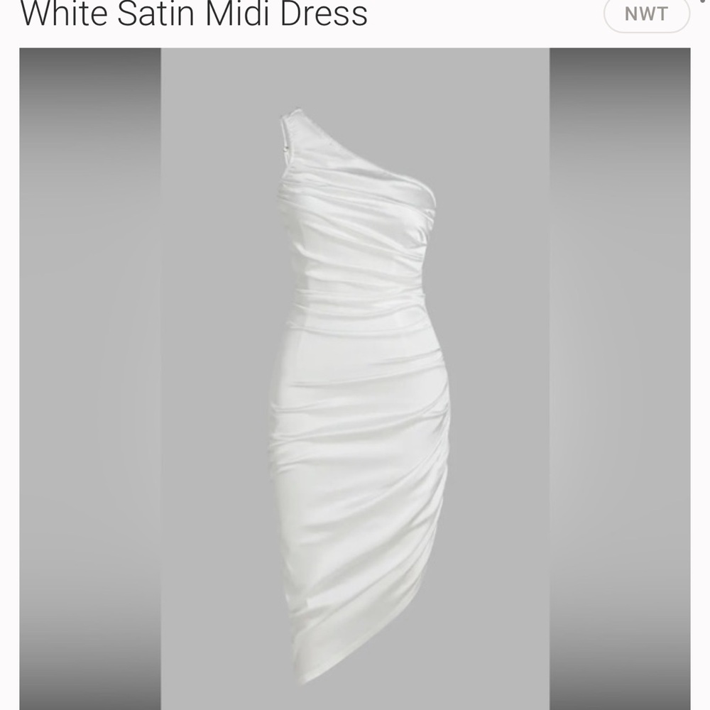 Elegant White Satin One-Shoulder Dress
